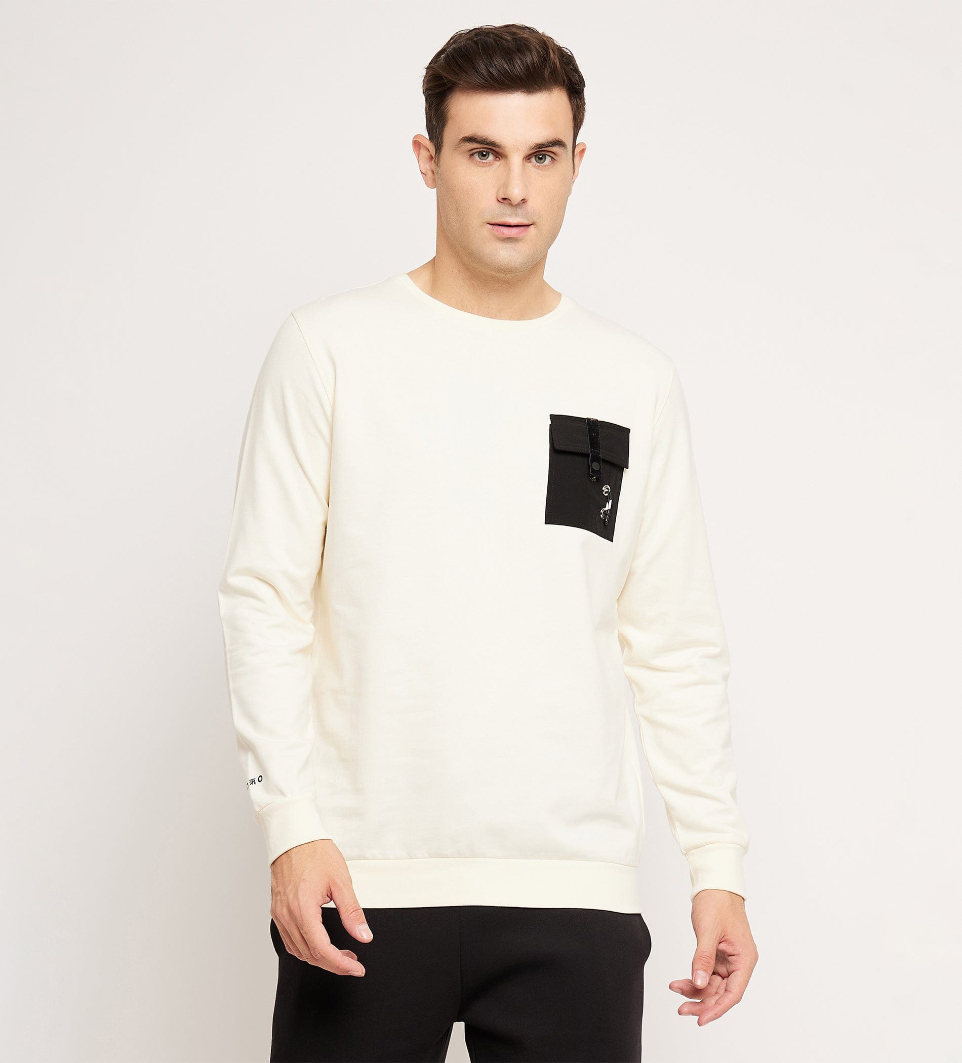 Sweatshirts Solid Sweatshirts Offwhite Patch Pocket Sweatshirt for Men