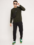 Sweatshirts Solid Sweatshirts Olive Retro Embroidery Sweatshirt for Men