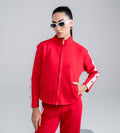 Sweatshirts Solid Sweatshirts Stylish Red zipper with Contrast Panels and Button Finish