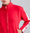 Sweatshirts Solid Sweatshirts Stylish Red zipper with Contrast Panels and Button Finish