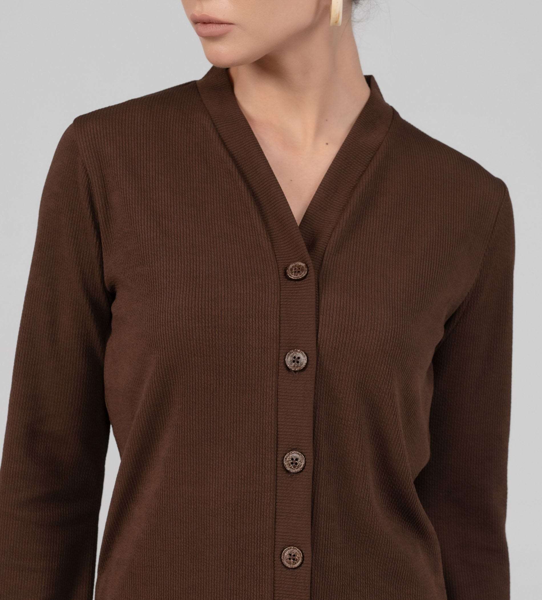 Sweatshirts Solid Sweatshirts Textured Rib Knit brown Top