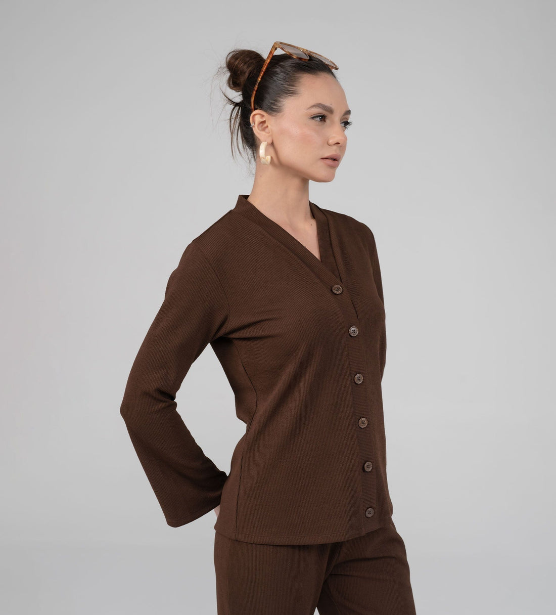 Sweatshirts Solid Sweatshirts Textured Rib Knit brown Top