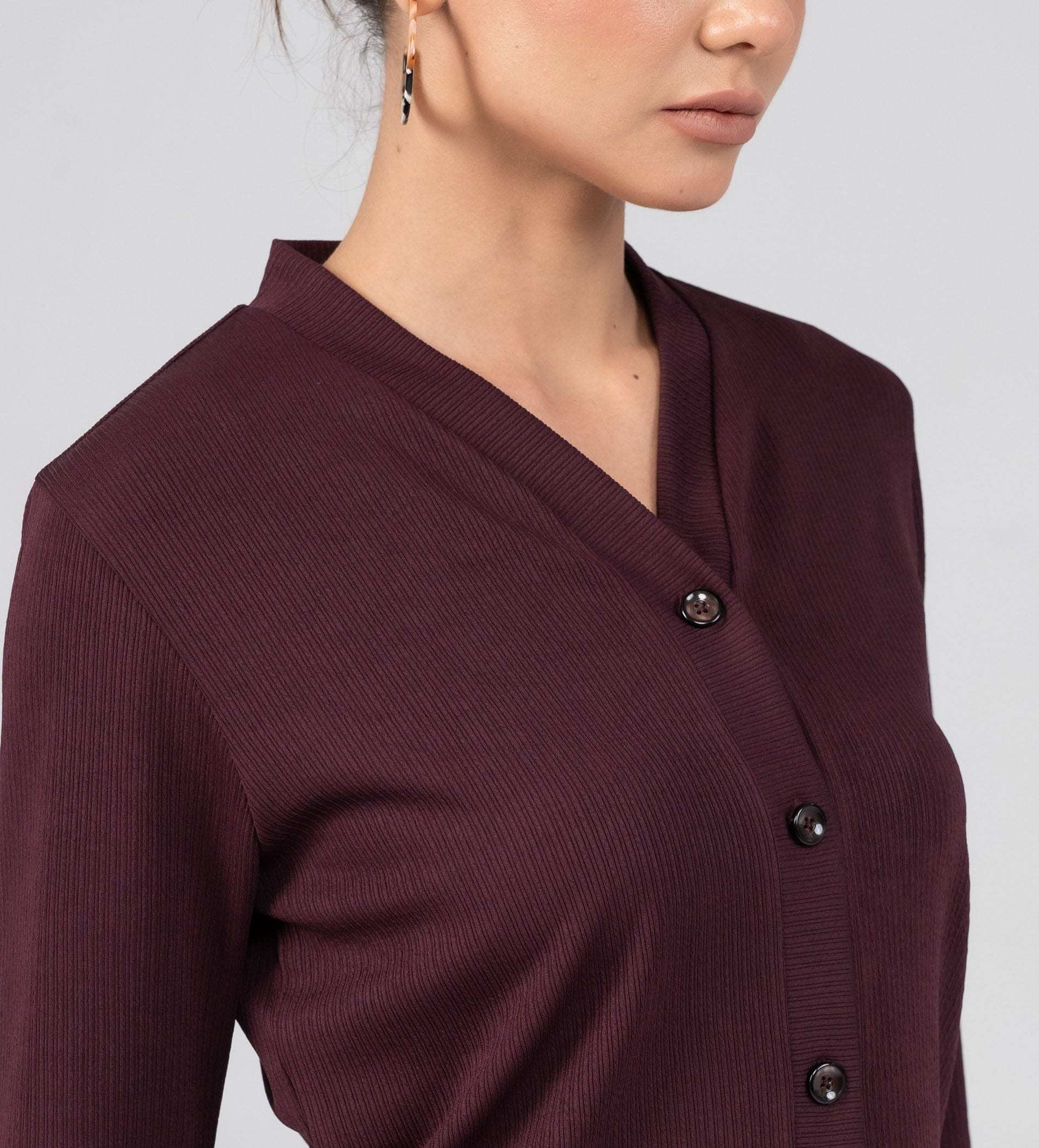 Sweatshirts Solid Sweatshirts Textured Rib Knit wine Top