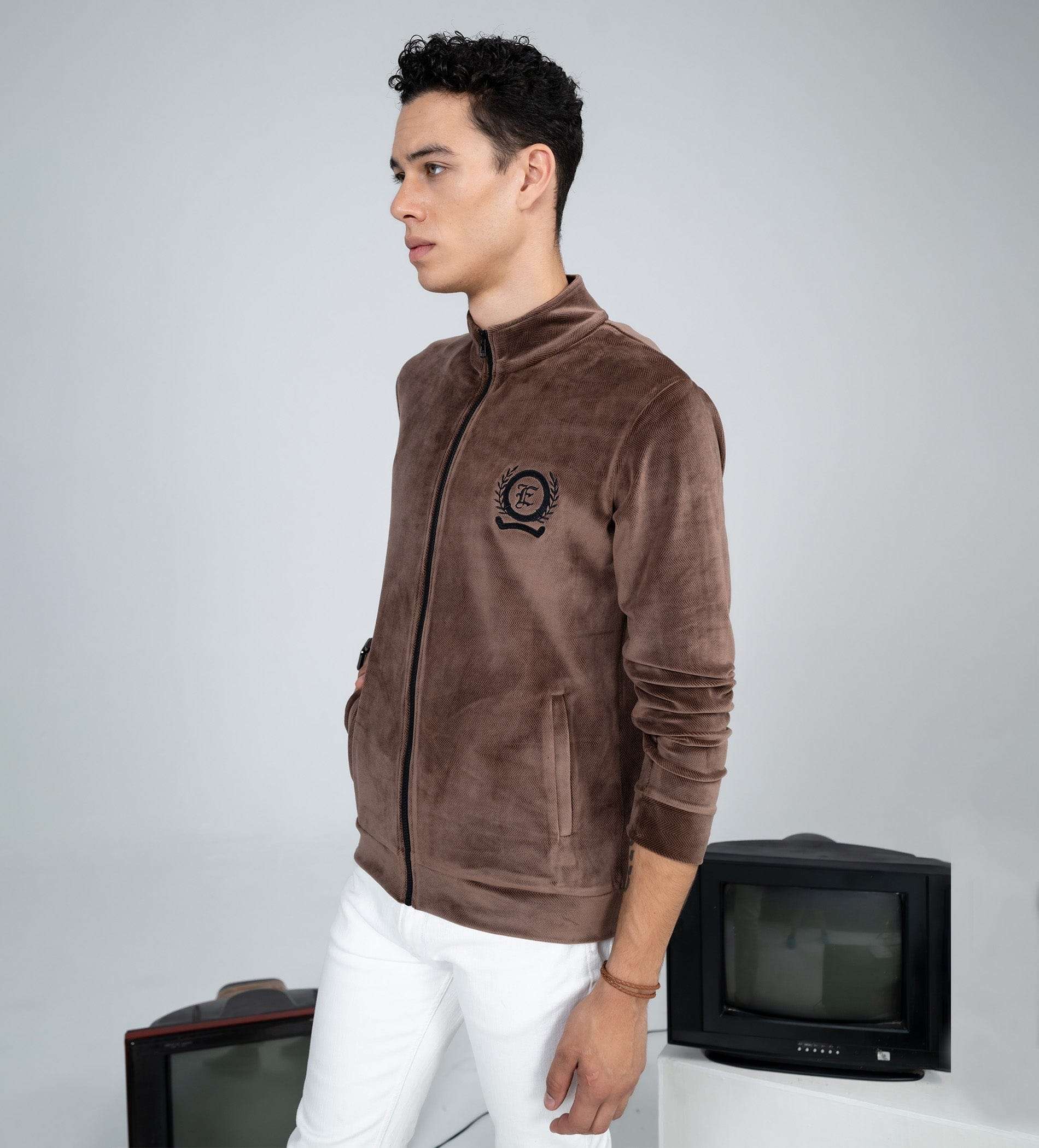 Sweatshirts Zipper Sweatshirt Regal Brown Velour Sweatshirt