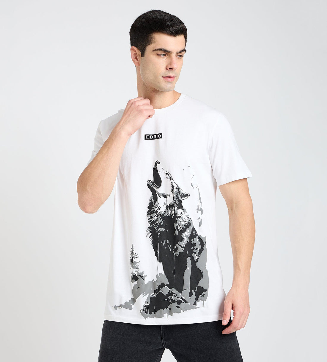 T-Shirts T-Shirt Achromatic Wolf Print T-Shirt