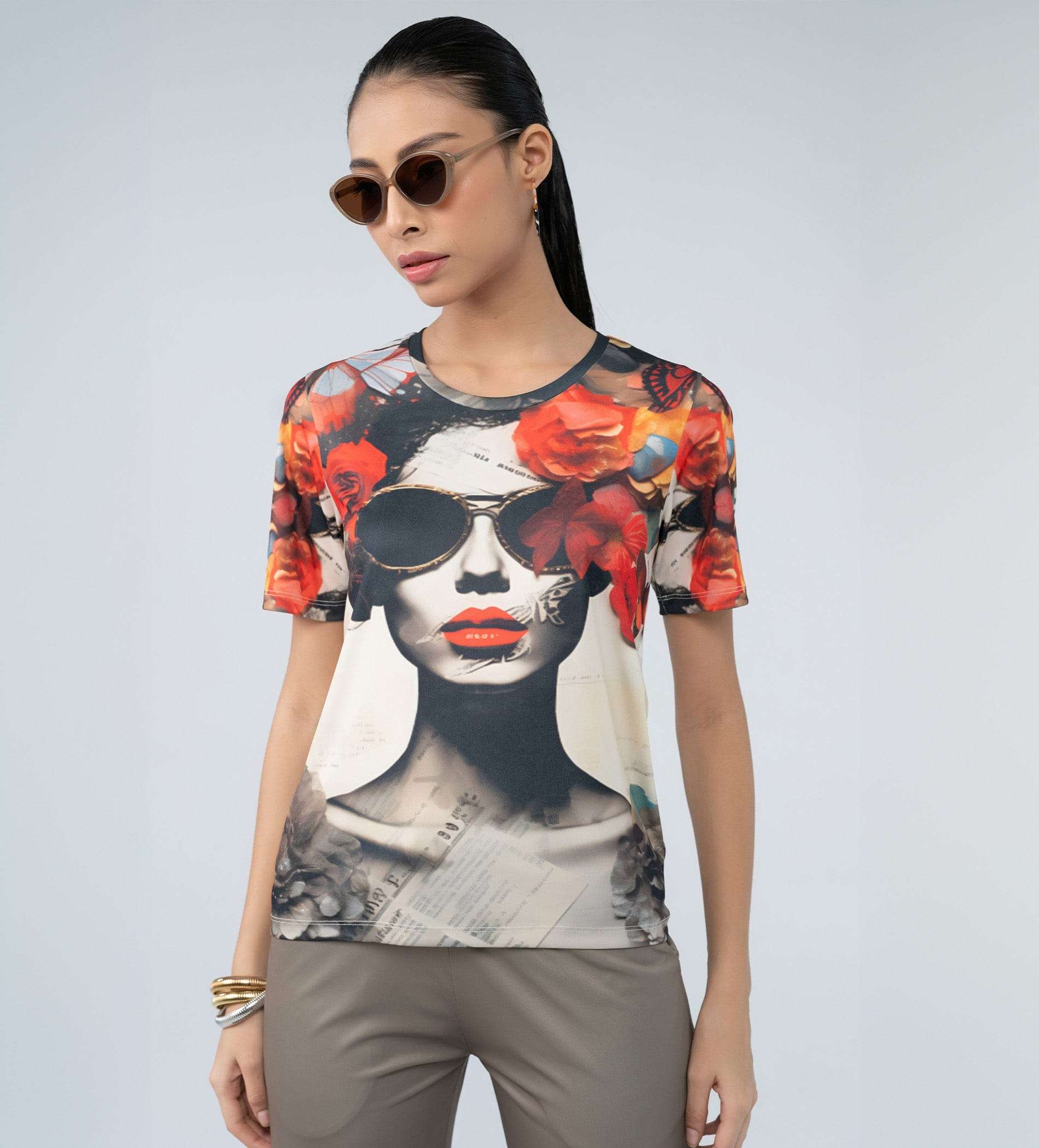 T-shirts T-Shirt Artistic Face Print Digital Top