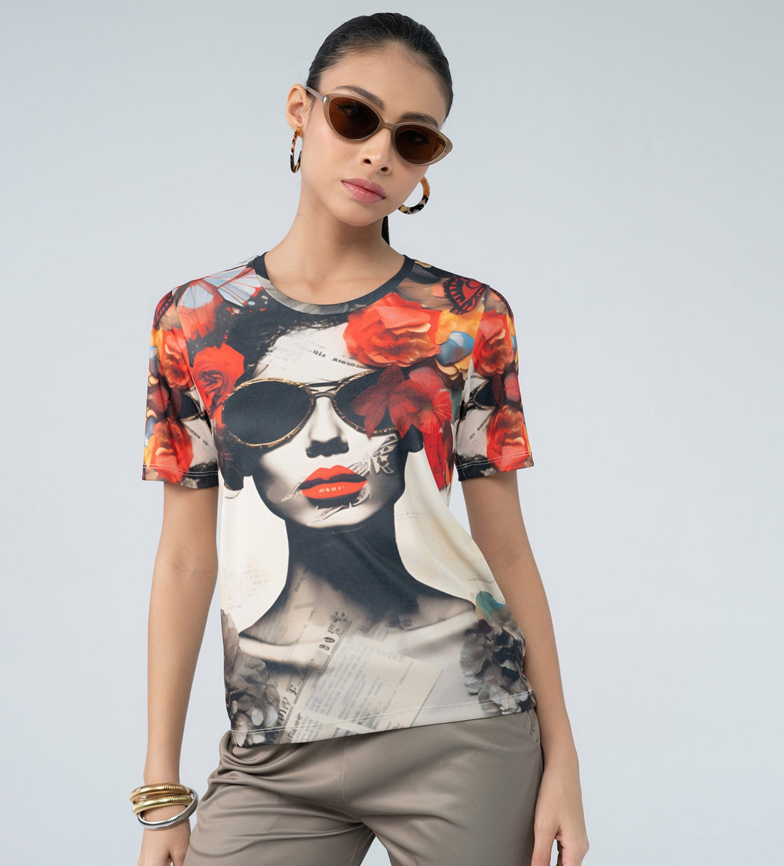 T-shirts T-Shirt Artistic Face Print Digital Top