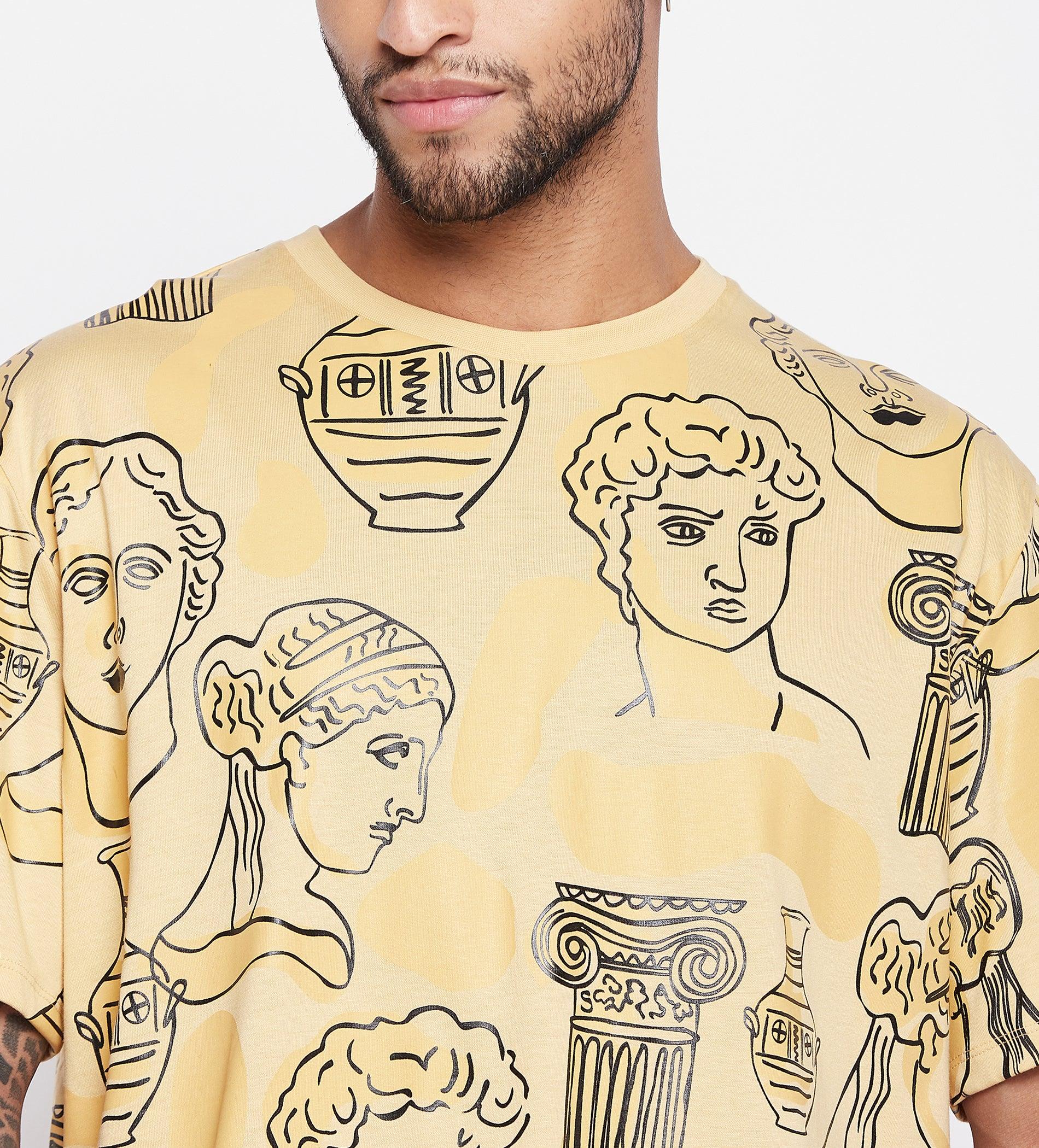 T-shirts T-Shirt Beige Roman Faces Oversized T-Shirt for Men
