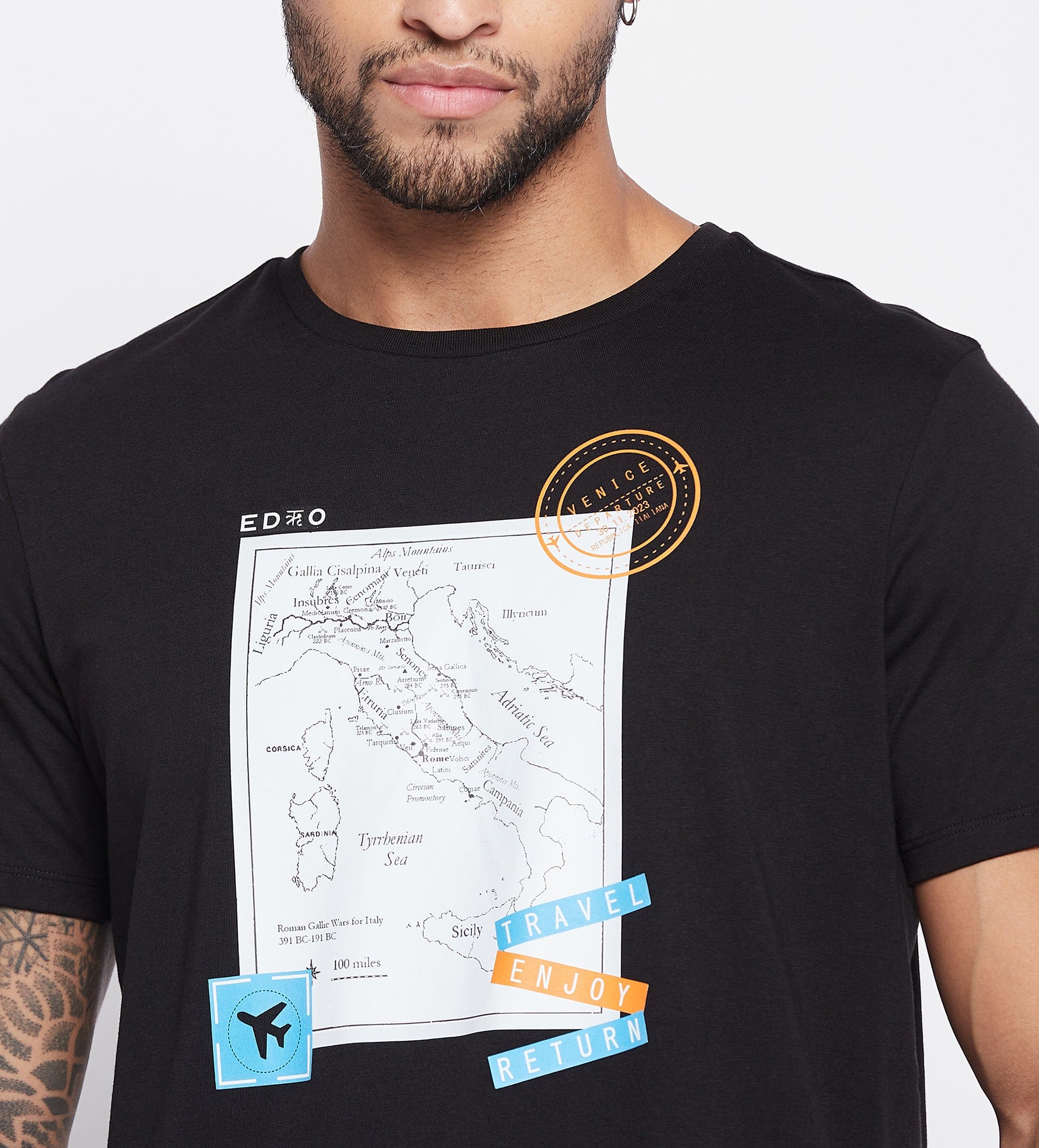 T-shirts T-Shirt Black Travel Regular T-Shirt for Men