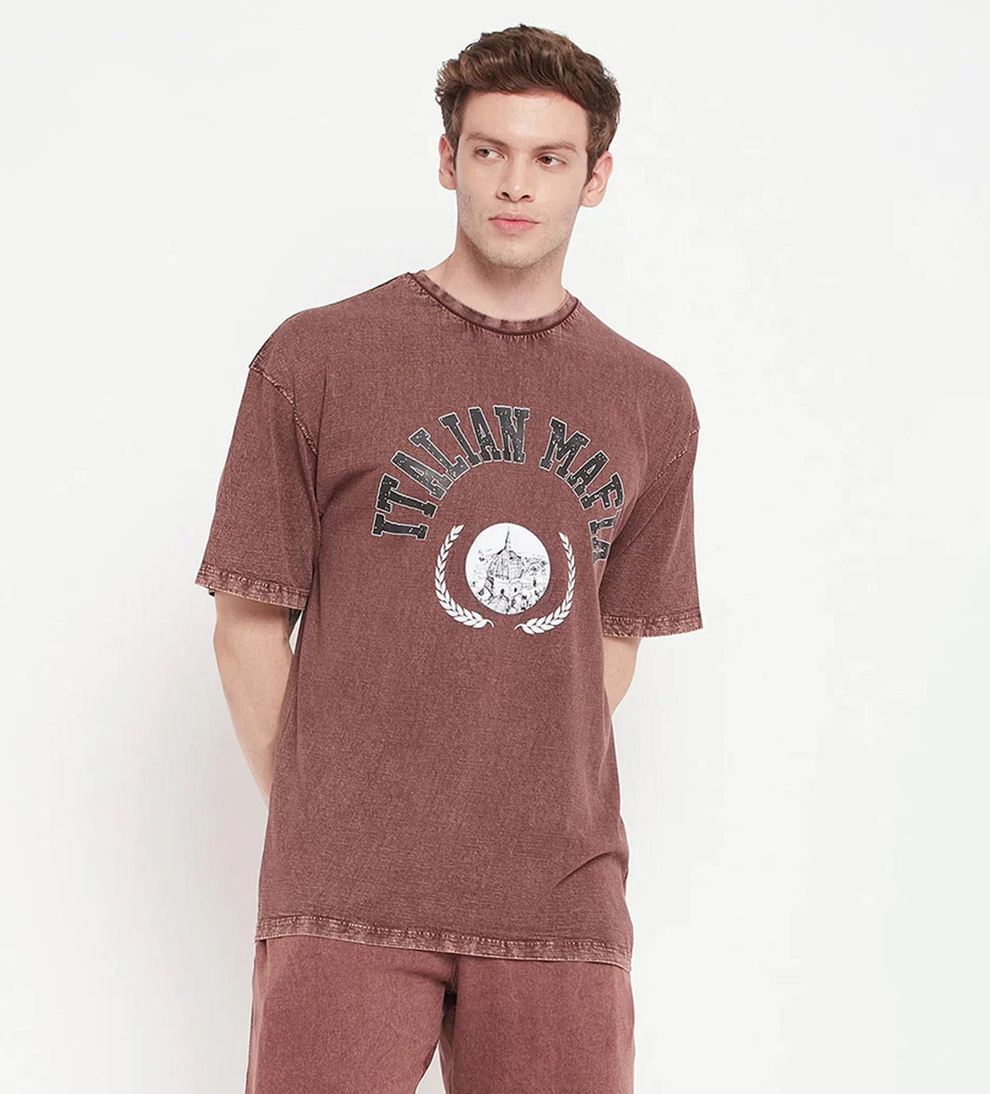 T-shirts T-Shirt Brown Tie & Dye Rugged Print Oversized T-shirt for Men