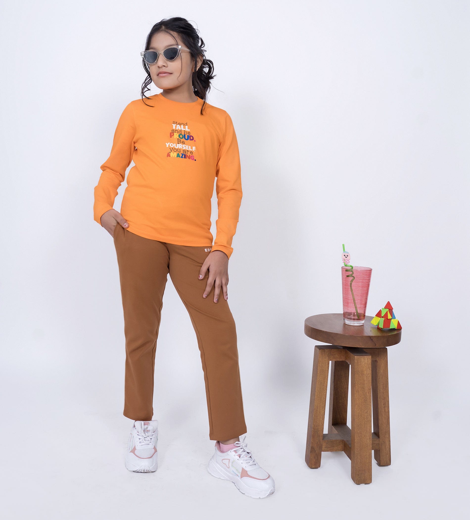 T-Shirts T-Shirt Cheerful Canvas Orange full sleeve T-Shirt