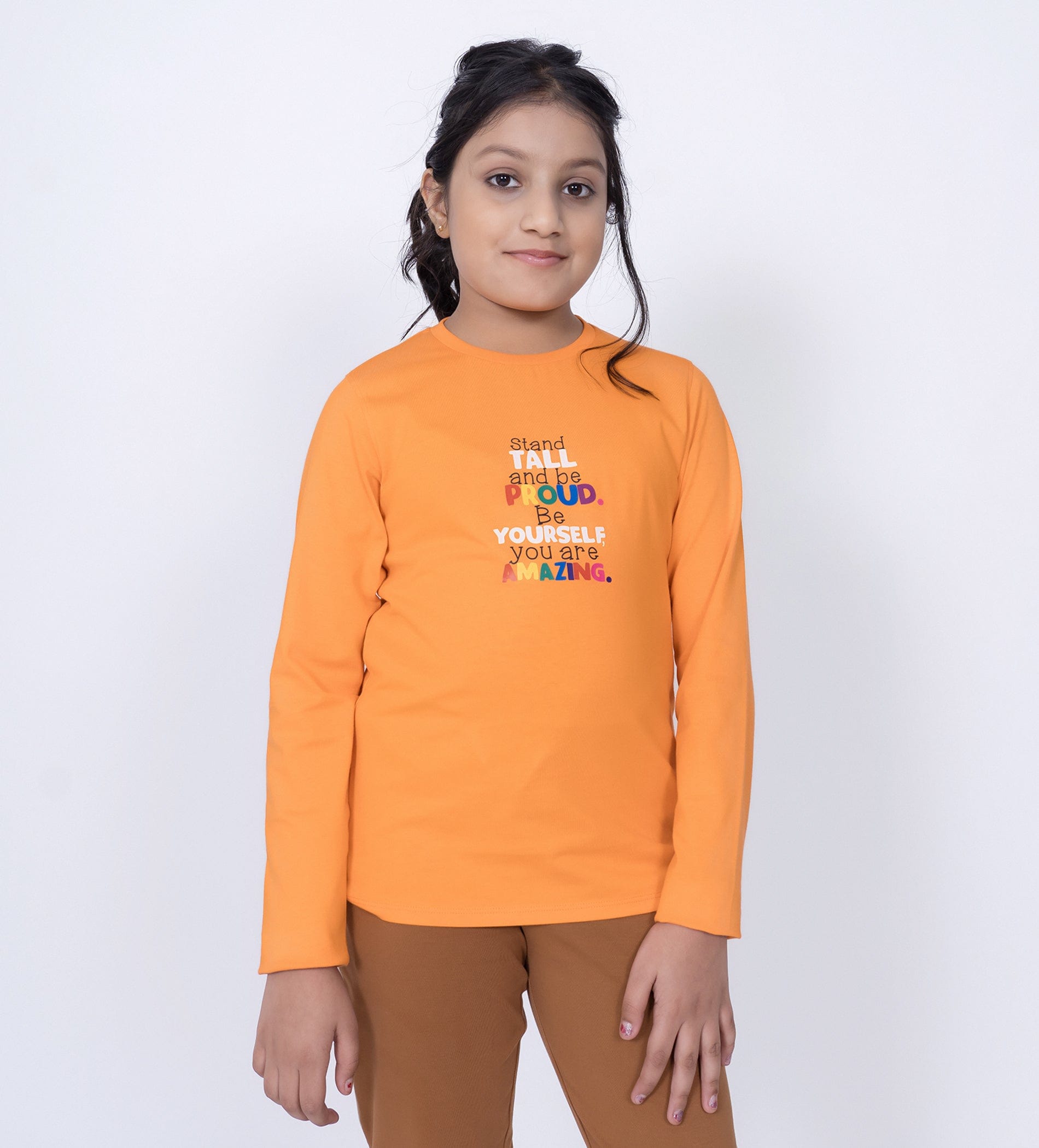 T-Shirts T-Shirt Cheerful Canvas Orange full sleeve T-Shirt