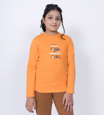 T-Shirts T-Shirt Cheerful Canvas Orange full sleeve T-Shirt