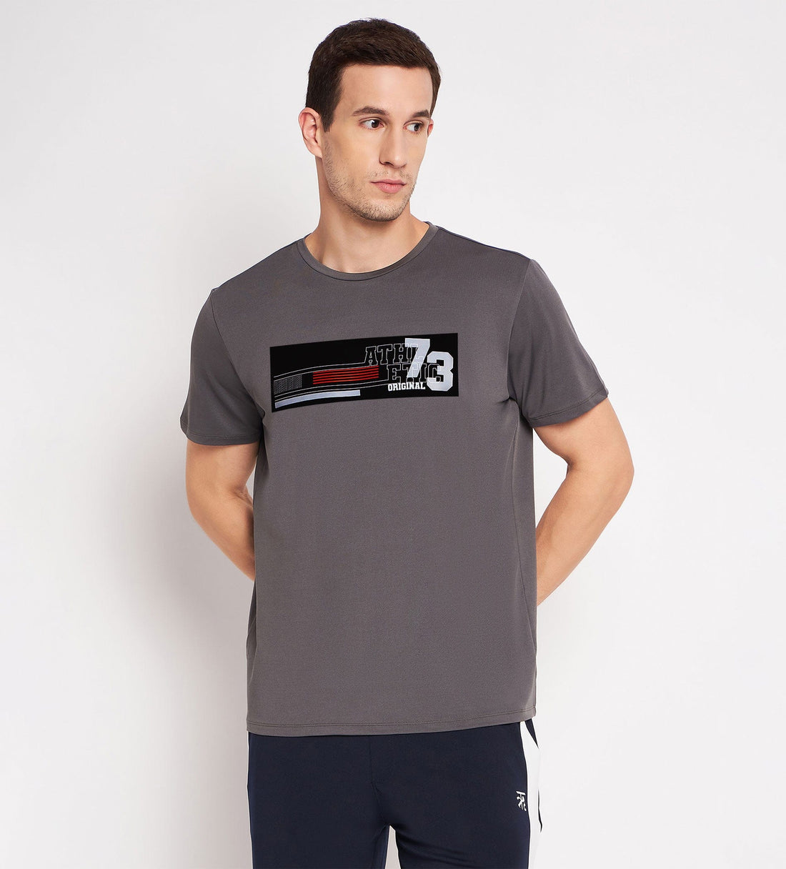 T-shirts T-Shirt Grey Crew Neck T-Shirt with Chest Print for Men