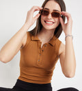 Tanks & Tops Crop Top Brown Polo Neck Tank Top For Womens
