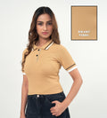 Tanks & Tops Polo T-Shirt Chic Mustard Polo Collar Top