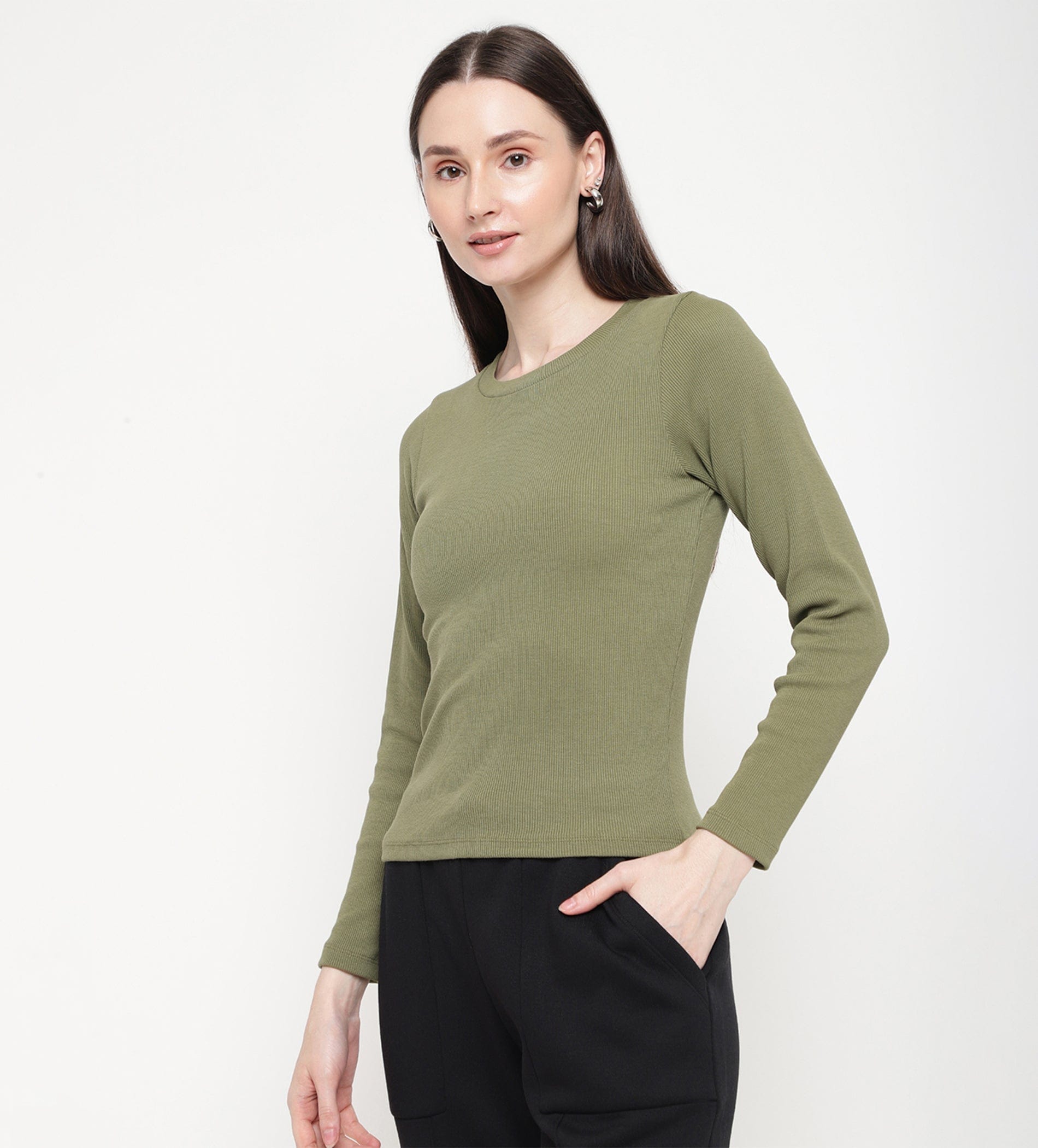 Tanks & Tops Tops Olive Rib Knit Top for Women