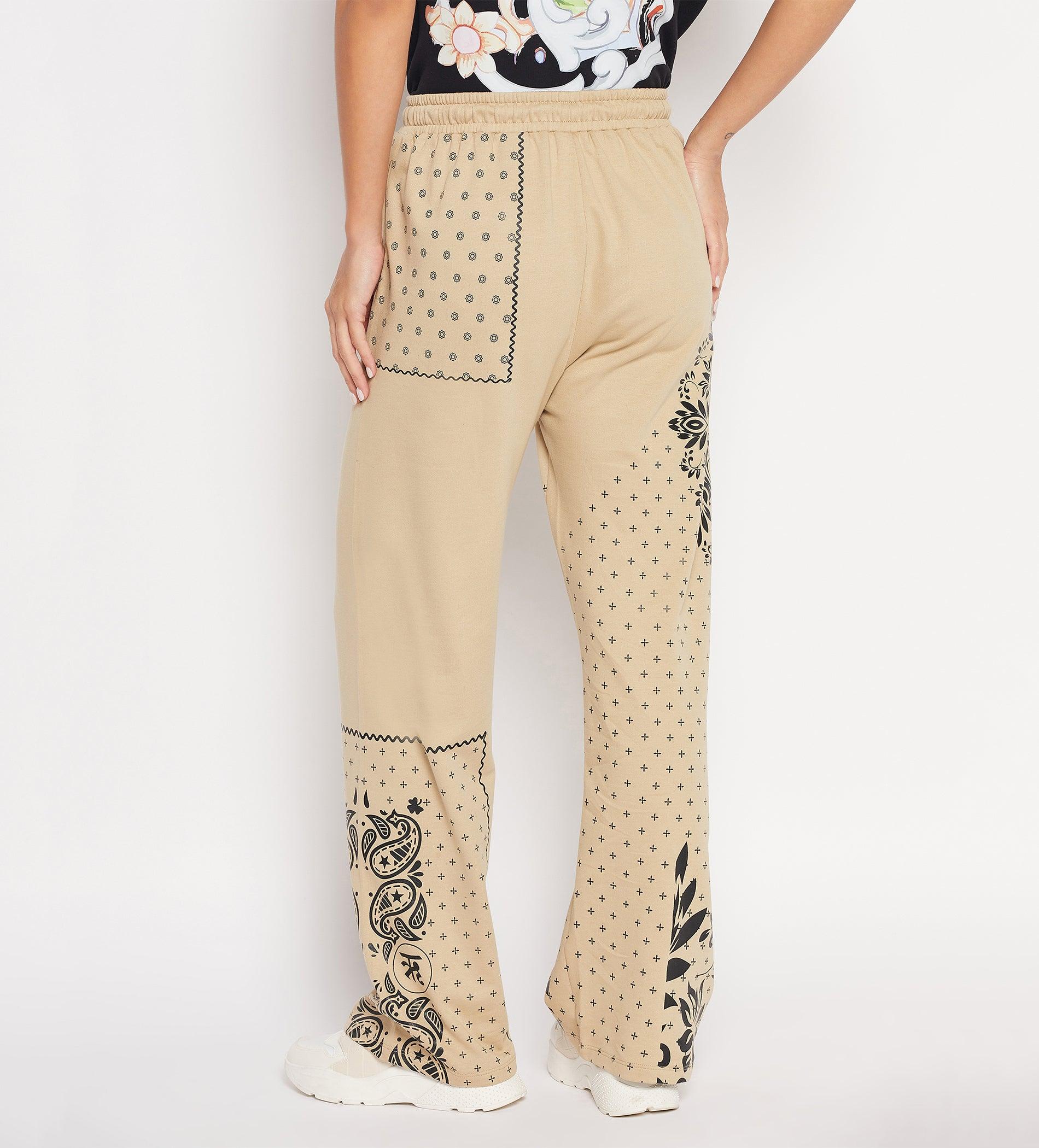 Track Pants Drawstring Trackpants Camel Bandana print wide leg trouser for Women