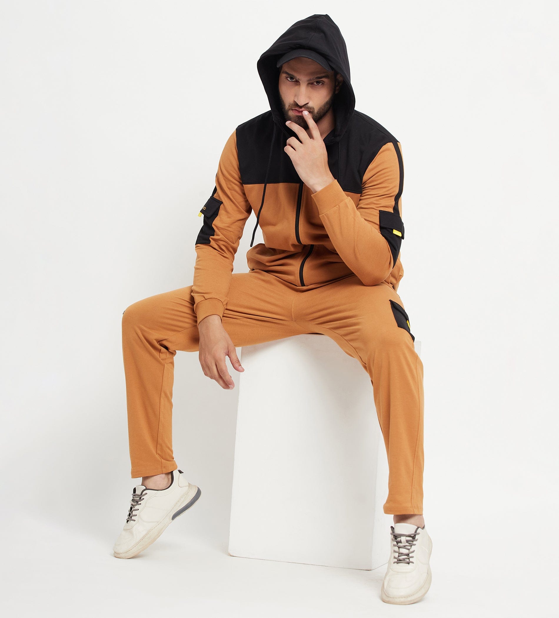 Track Suits All Season Track Suit Color Block Zip-Up Cargo Tracksuit for Men