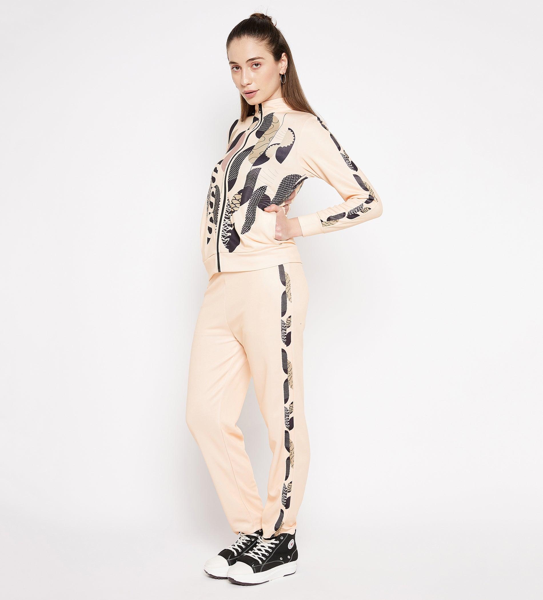 Track Suits All Season Track Suit Mosaic Print Zip Up Regular Tracksuit for Women