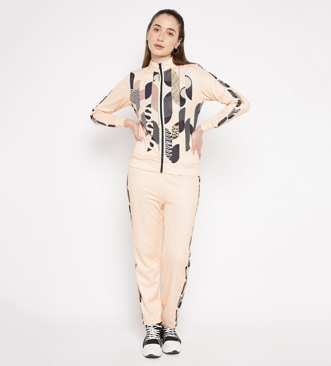 Track Suits All Season Track Suit Mosaic Print Zip Up Regular Tracksuit for Women