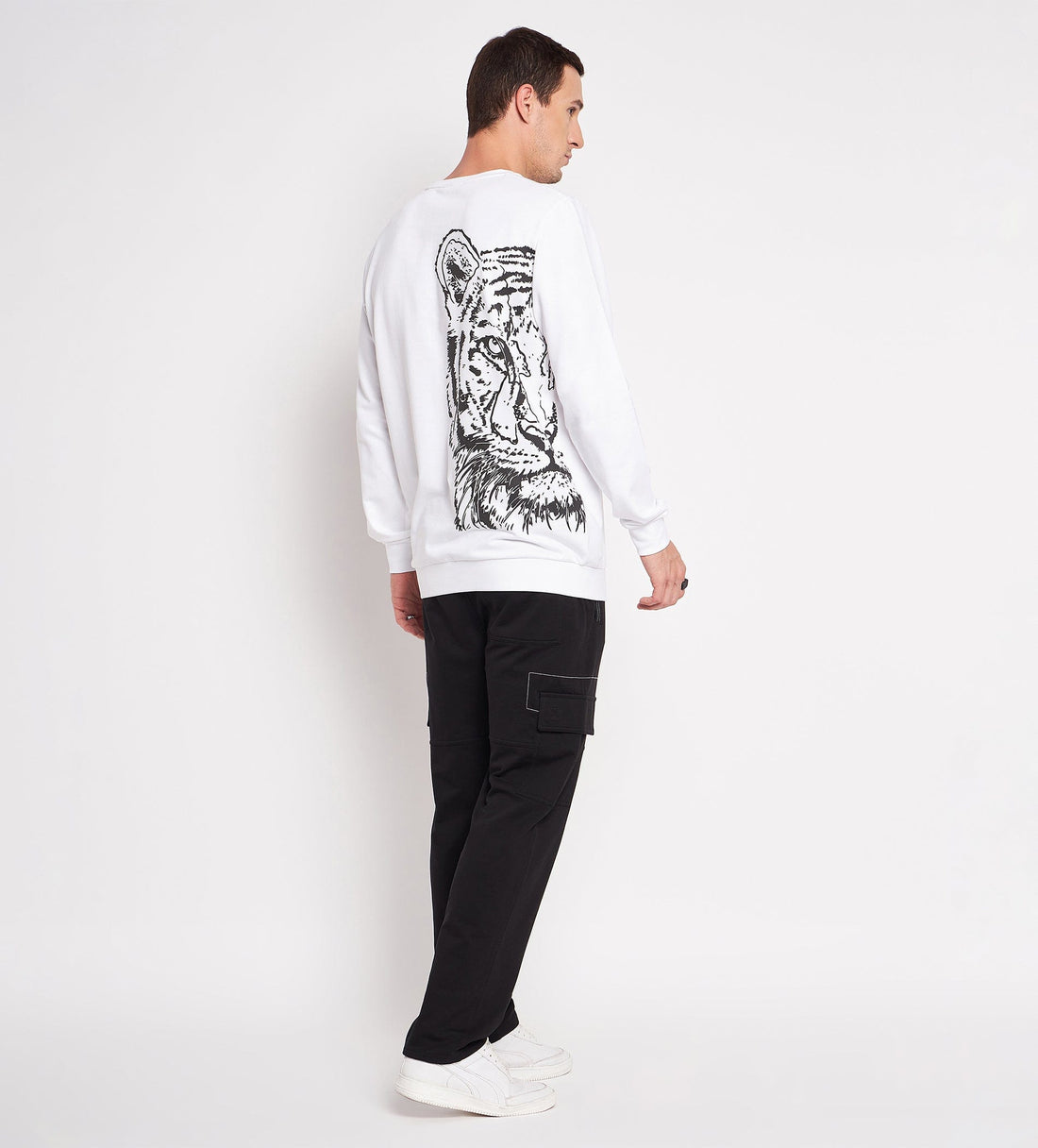 Track Suits Fleece Track Suit White Tiger Print Tracksuit for Men