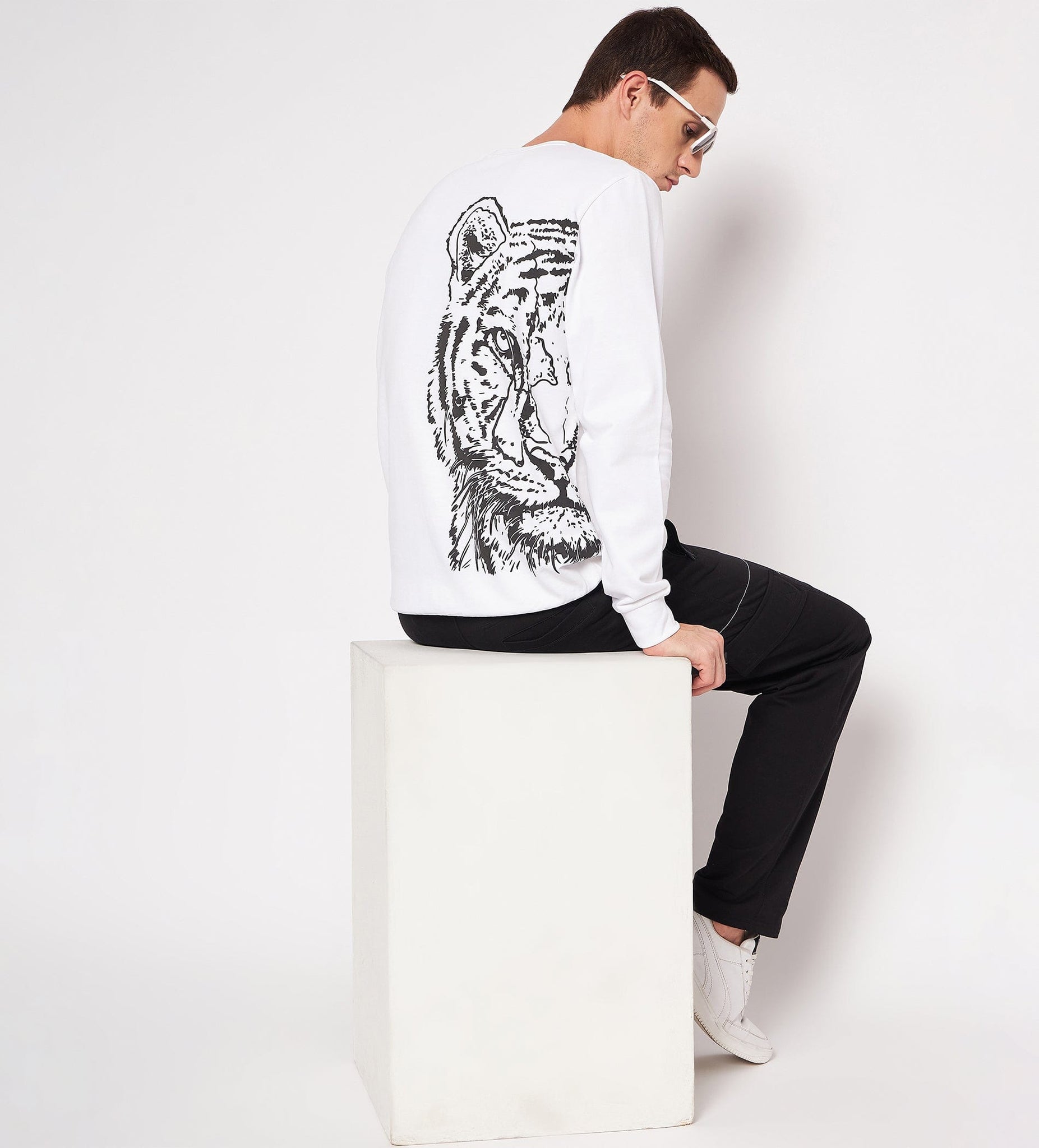 Track Suits Fleece Track Suit White Tiger Print Tracksuit for Men