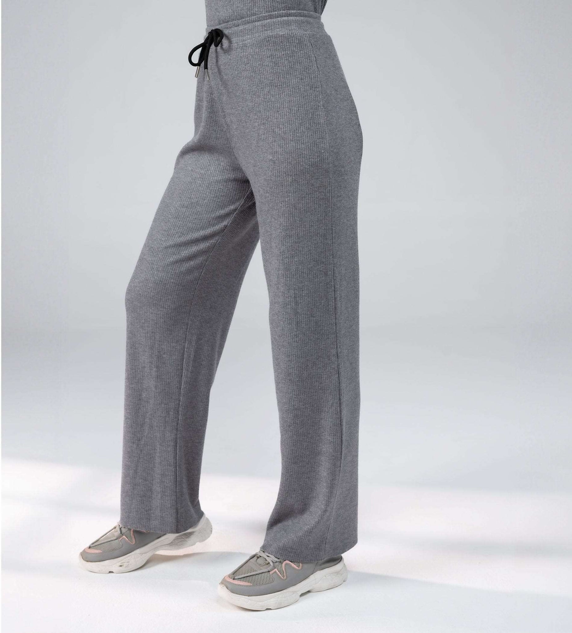 Trackpants Drawstring Trackpants Grey Versatile Rib Knit grey Trackpant