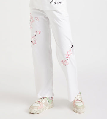 Trackpants Drawstring Trackpants Monochrome Floral Wide Leg Trackpants