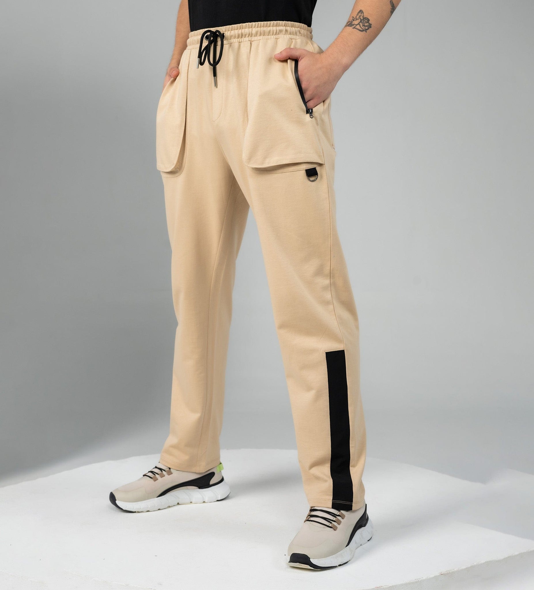 Trackpants Drawstring Trackpants Oatmilk wide leg contrast trackpant