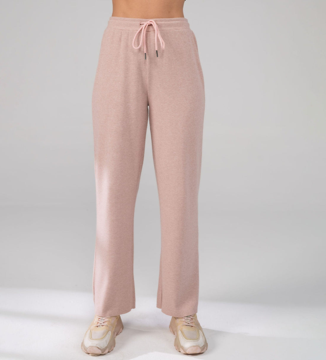 Trackpants Drawstring Trackpants Pink Versatile Rib Knit grey Trackpant