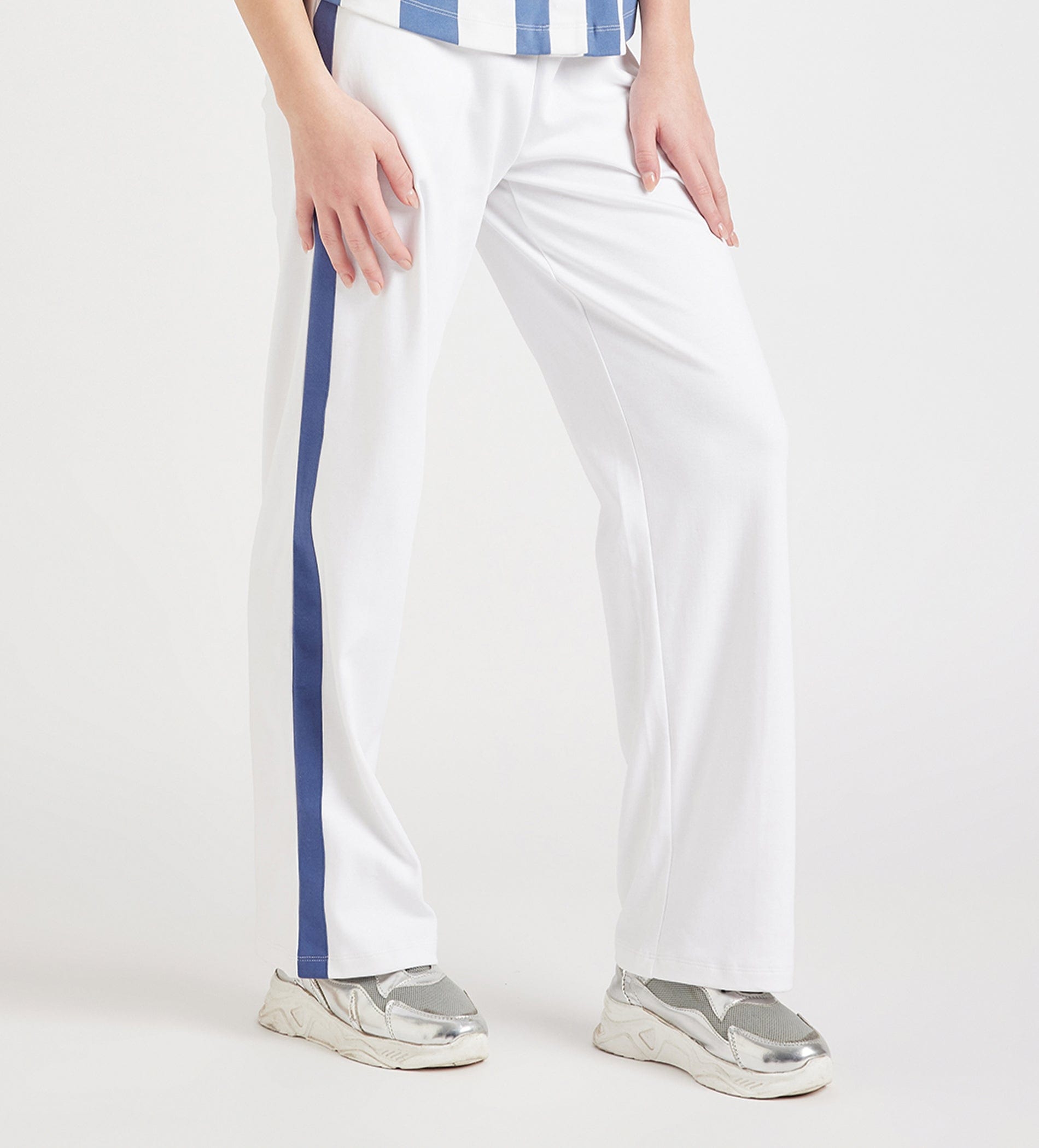 Trackpants Open Bottom Trackpant Sleek Contrast Wide Leg Trackpants