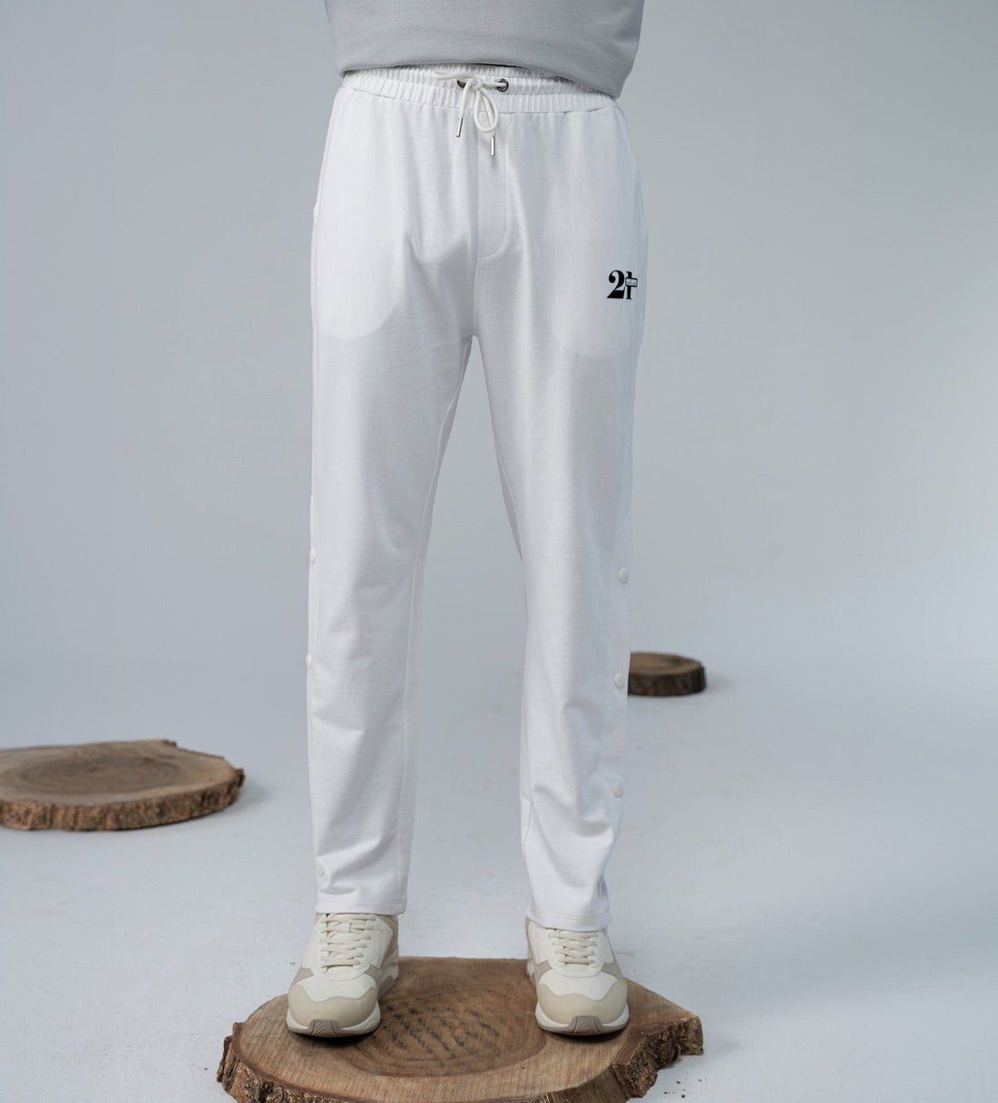 Trackpants STRAIGHT FIT TRACKPANTS White Snap Detail Track Pants