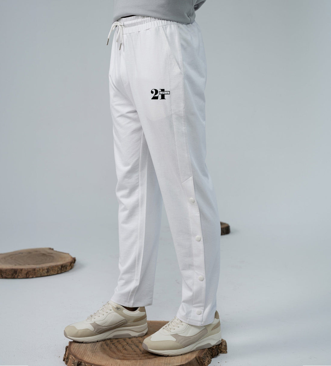 Trackpants STRAIGHT FIT TRACKPANTS White Snap Detail Track Pants