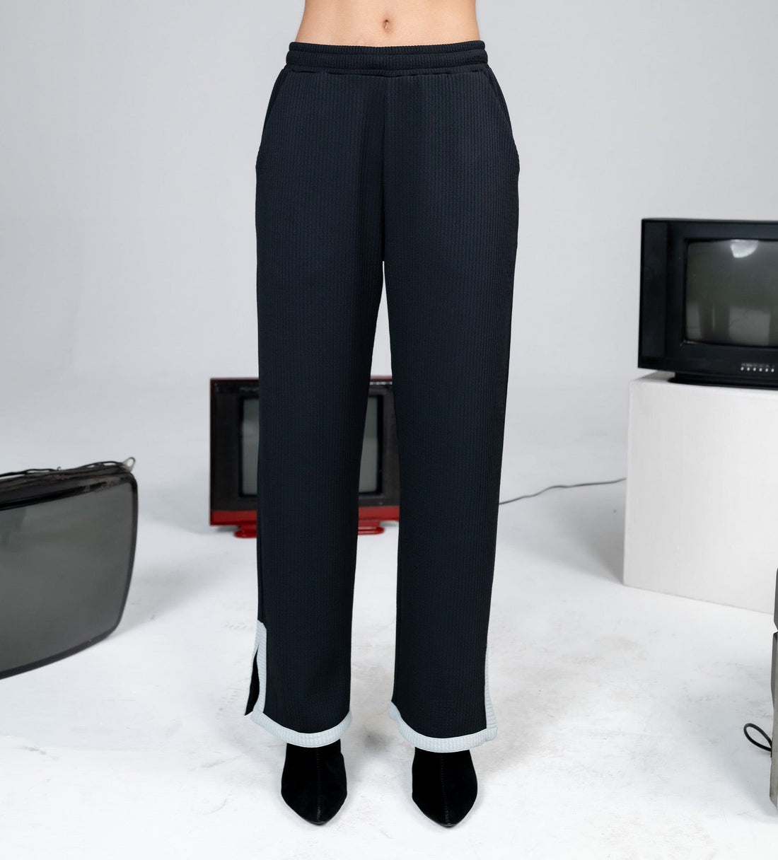 Trackpants Wide Leg Trackpant Black Grid waffle wide leg trackpant