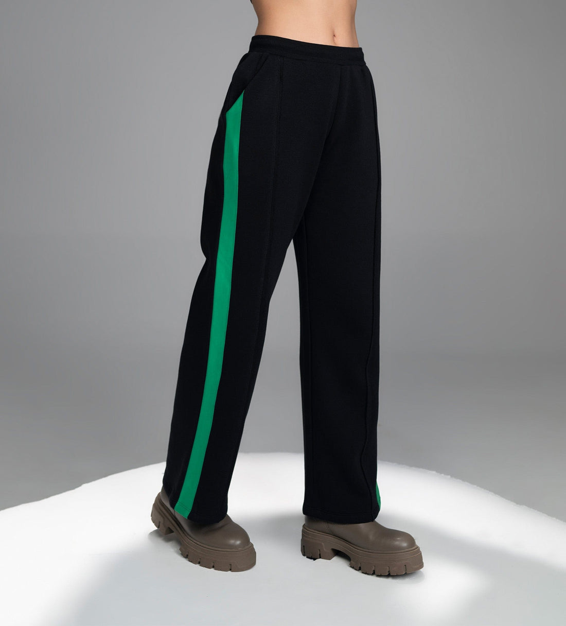 Trackpants Wide Leg Trackpant Bold Black Wide-Leg Trackpants with Tape Accent