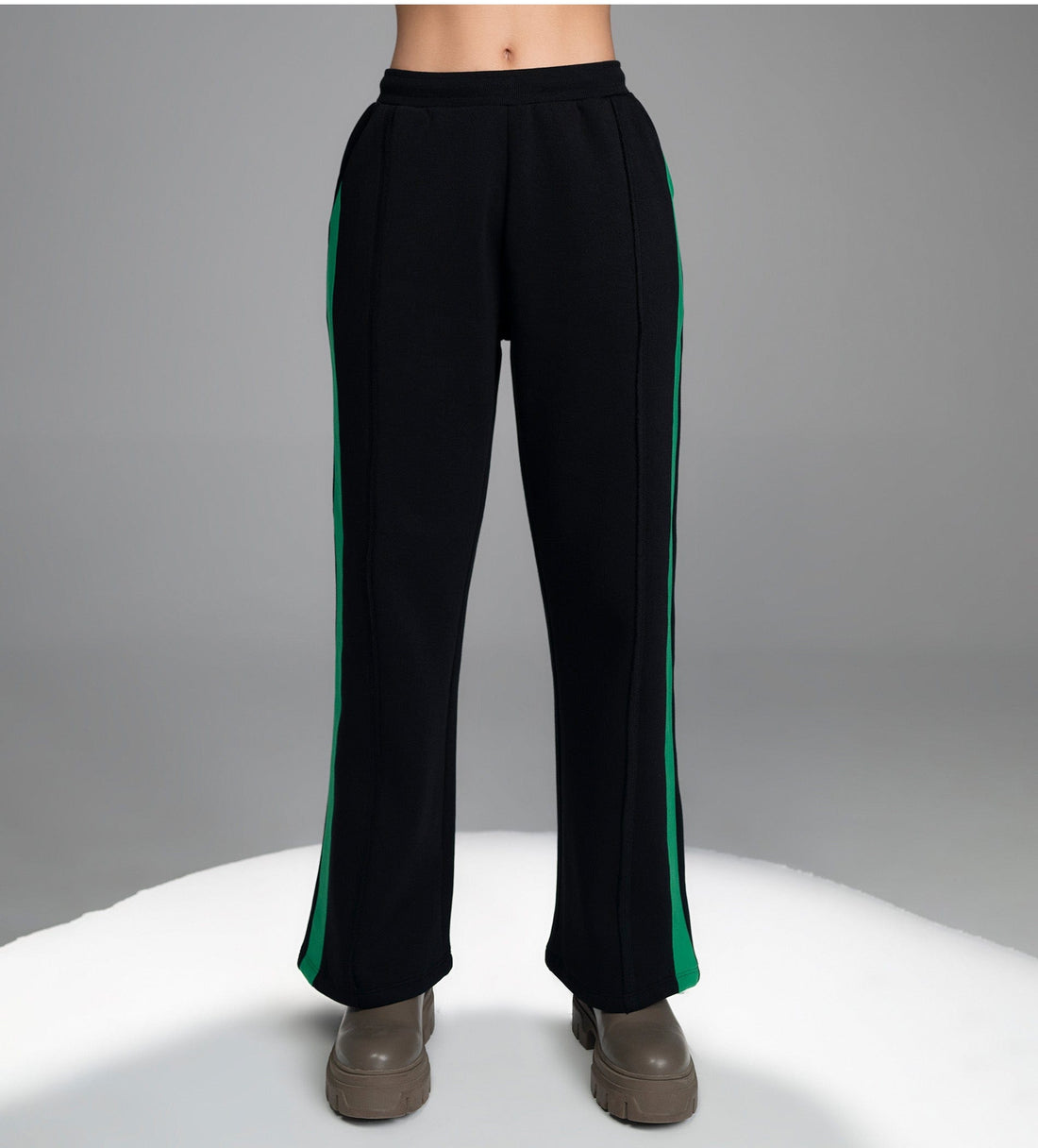 Trackpants Wide Leg Trackpant Bold Black Wide-Leg Trackpants with Tape Accent