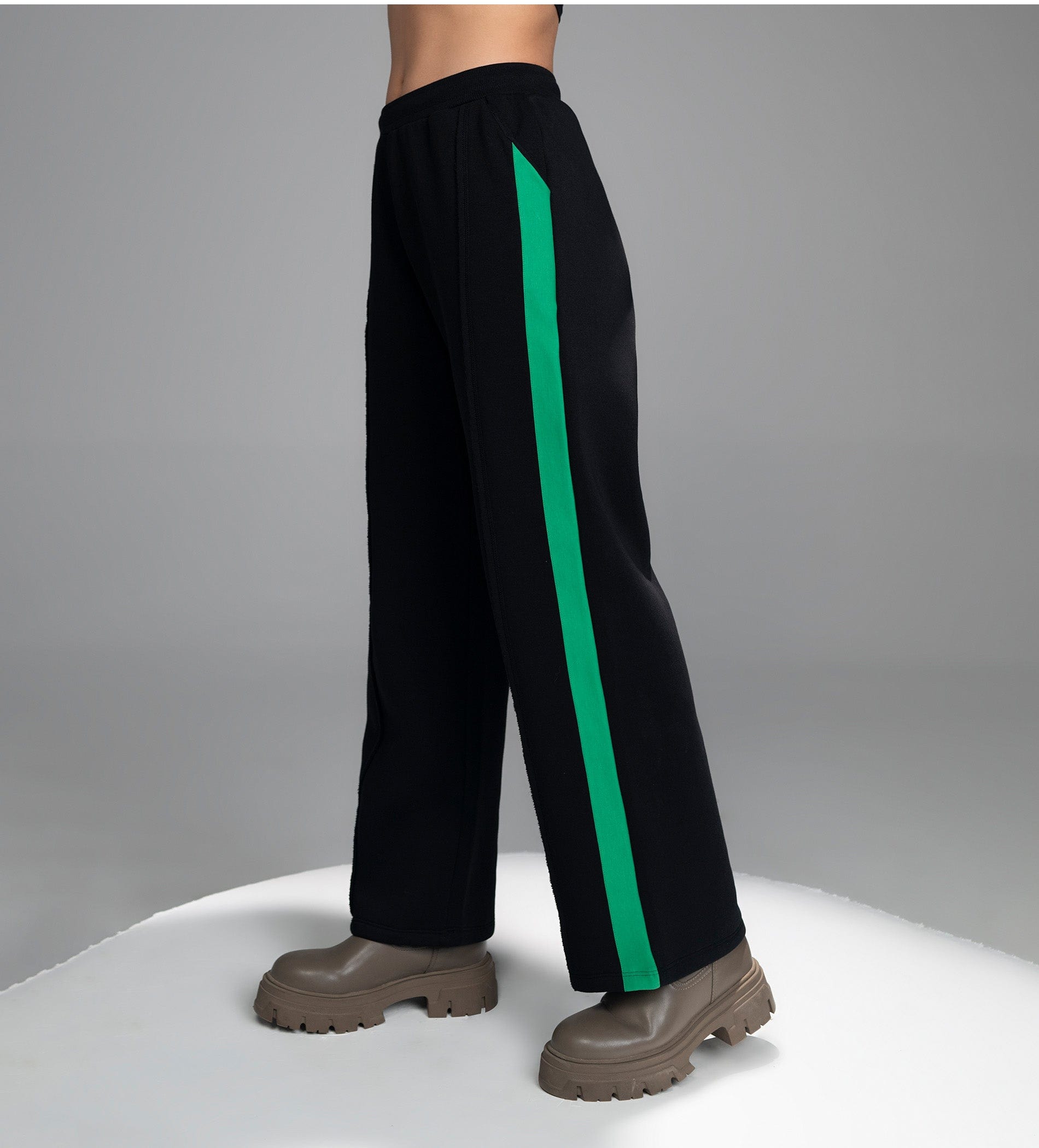 Trackpants Wide Leg Trackpant Bold Black Wide-Leg Trackpants with Tape Accent