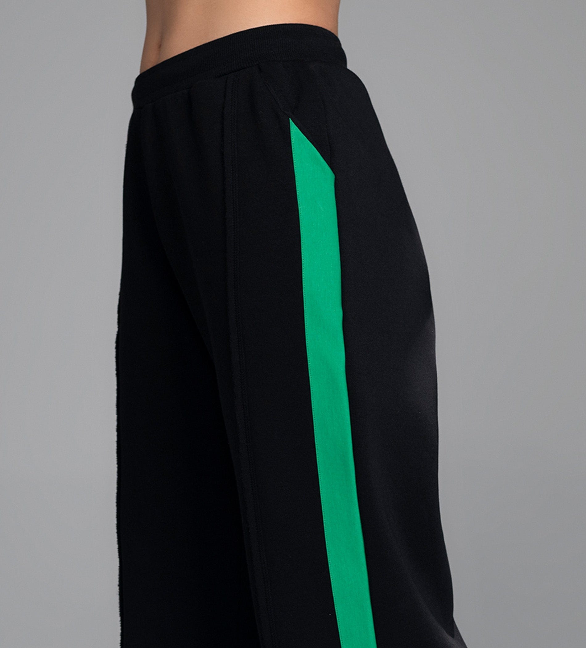 Trackpants Wide Leg Trackpant Bold Black Wide-Leg Trackpants with Tape Accent