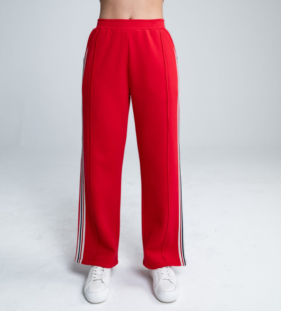 Trackpants Wide Leg Trackpant Bold Red Wide-Leg Trackpants with Tape Accent