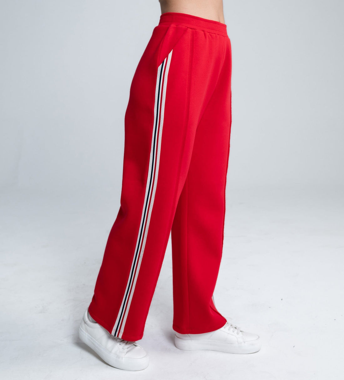 Trackpants Wide Leg Trackpant Bold Red Wide-Leg Trackpants with Tape Accent