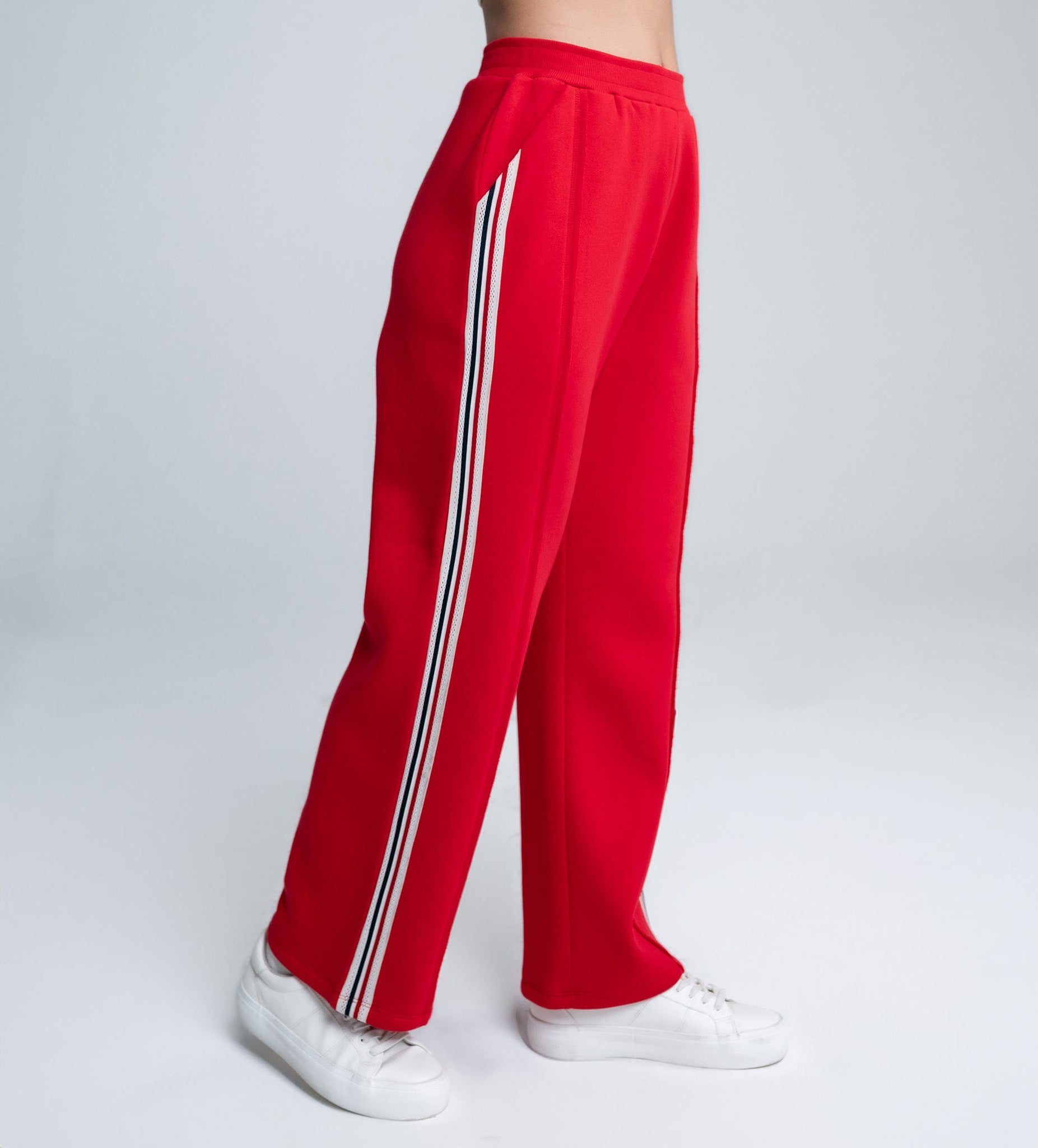 Trackpants Wide Leg Trackpant Bold Red Wide-Leg Trackpants with Tape Accent