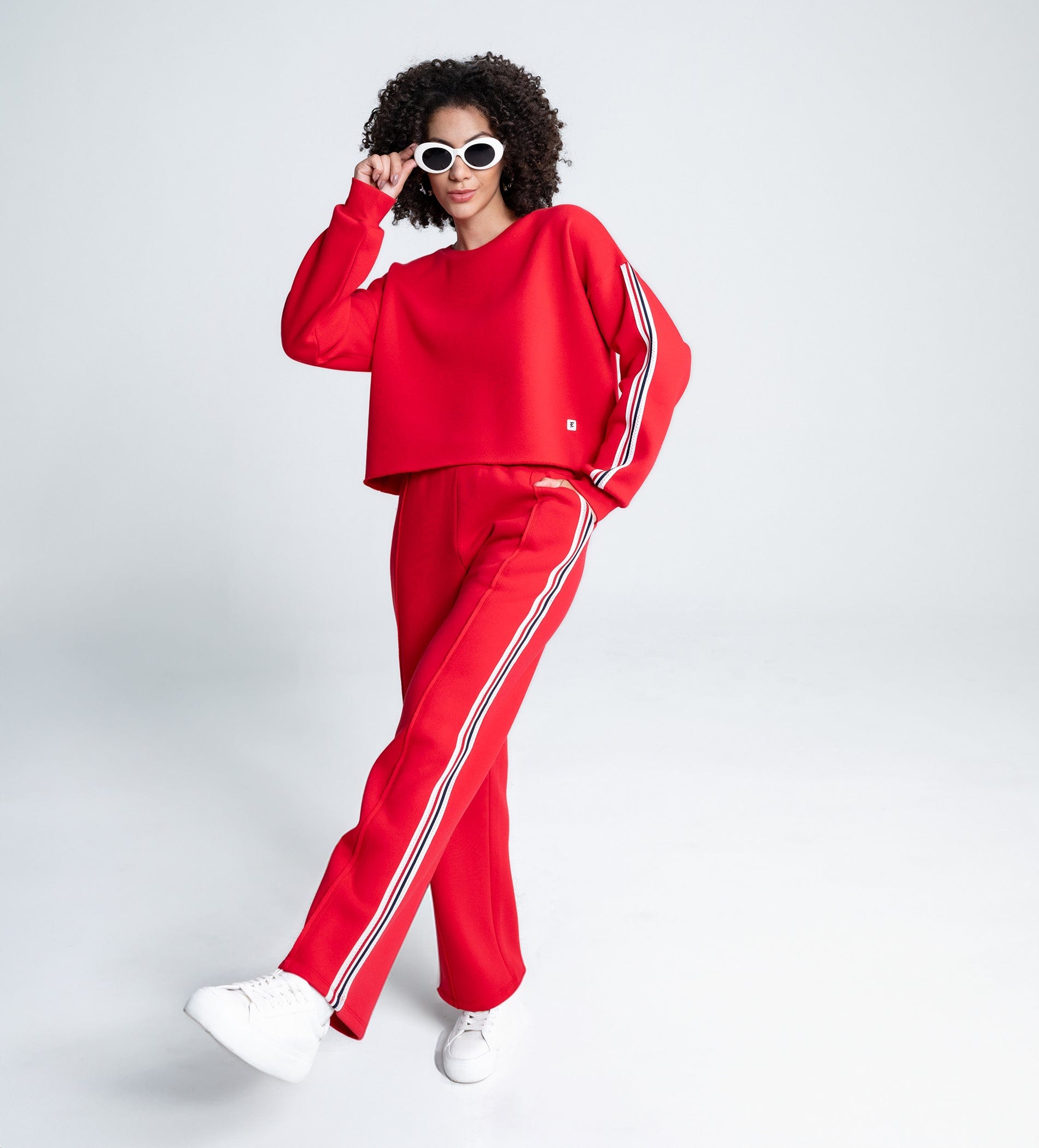 Trackpants Wide Leg Trackpant Bold Red Wide-Leg Trackpants with Tape Accent