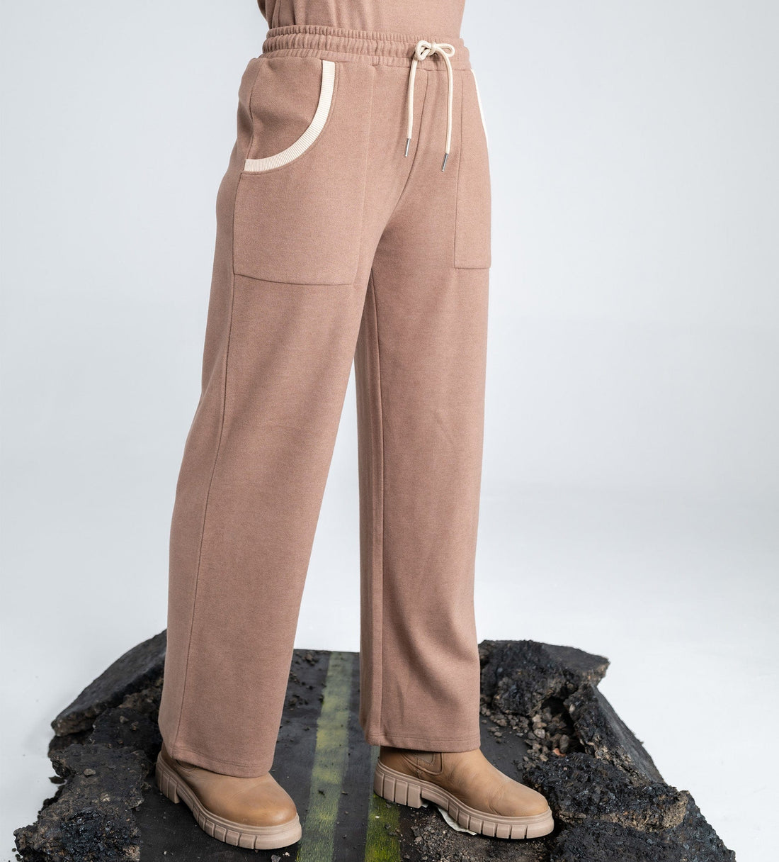 Trackpants Wide Leg Trackpant Classic Brown wide leg trackpant with Contrasting Ribbed Accents