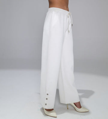 Trackpants Wide Leg Trackpant Fashion-Forward Snap Button white Trackpants