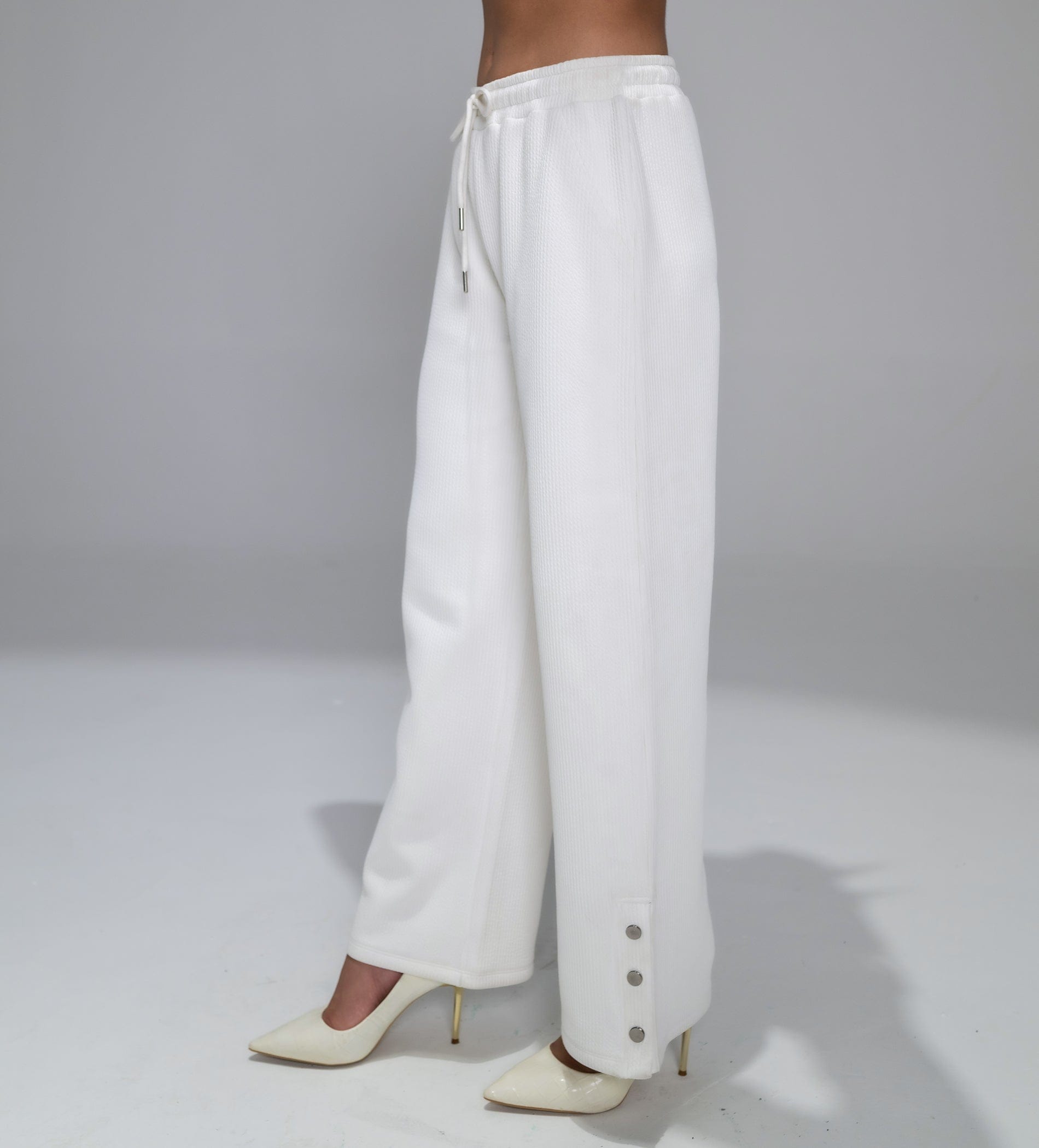 Trackpants Wide Leg Trackpant Fashion-Forward Snap Button white Trackpants