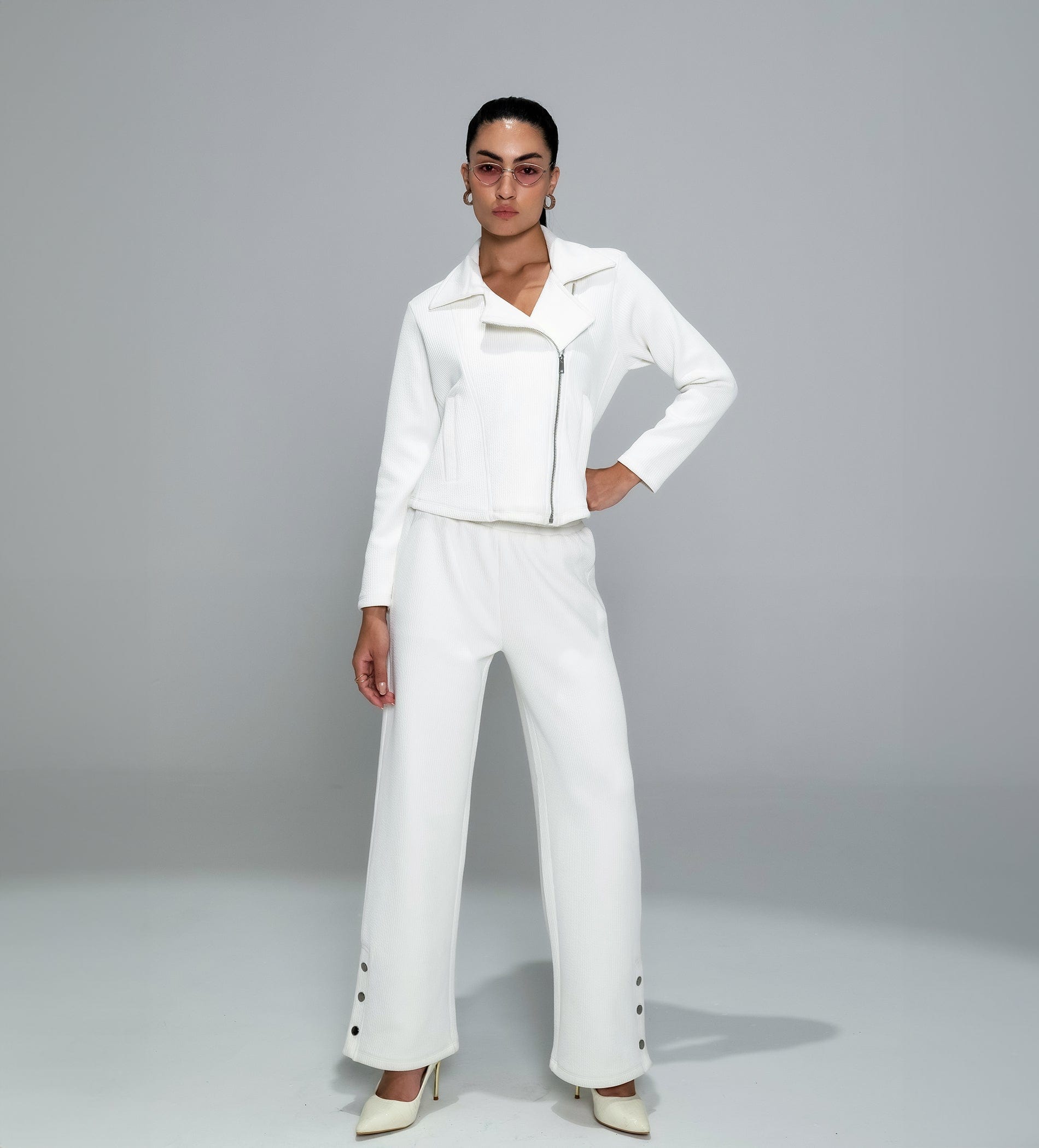 Trackpants Wide Leg Trackpant Fashion-Forward Snap Button white Trackpants