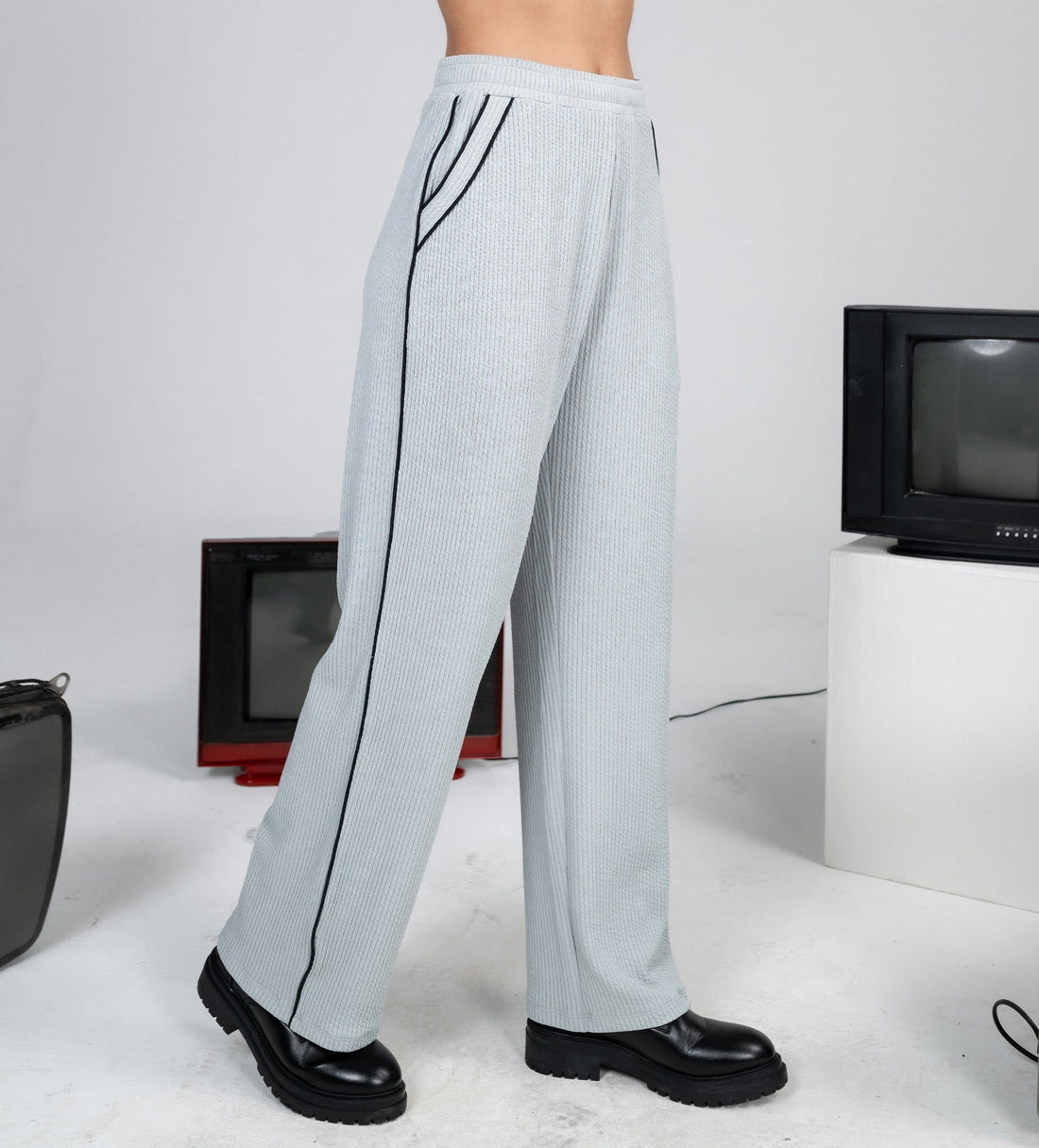 Trackpants Wide Leg Trackpant Grey Grid waffle wide leg trackpant