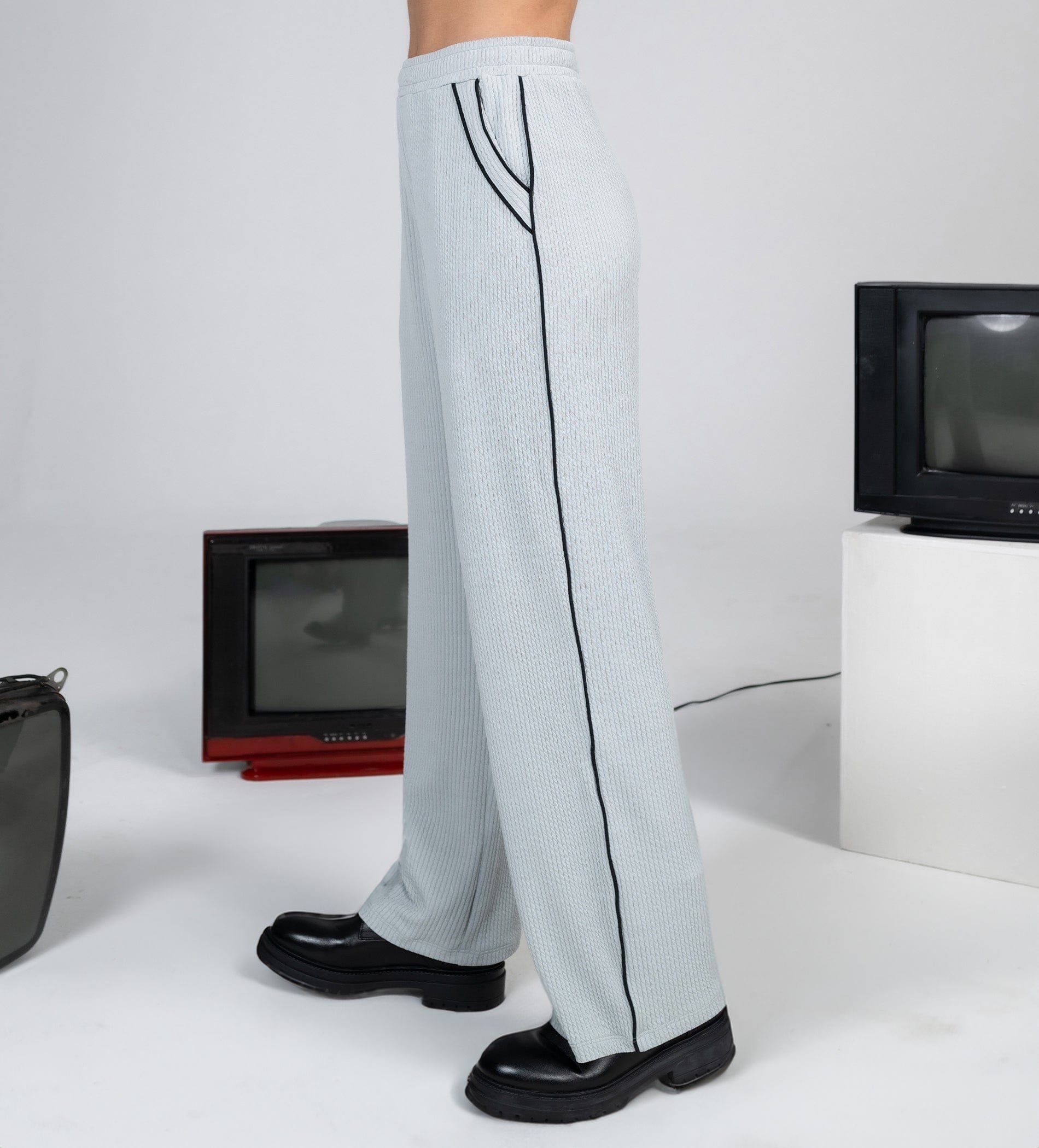 Trackpants Wide Leg Trackpant Grey Grid waffle wide leg trackpant