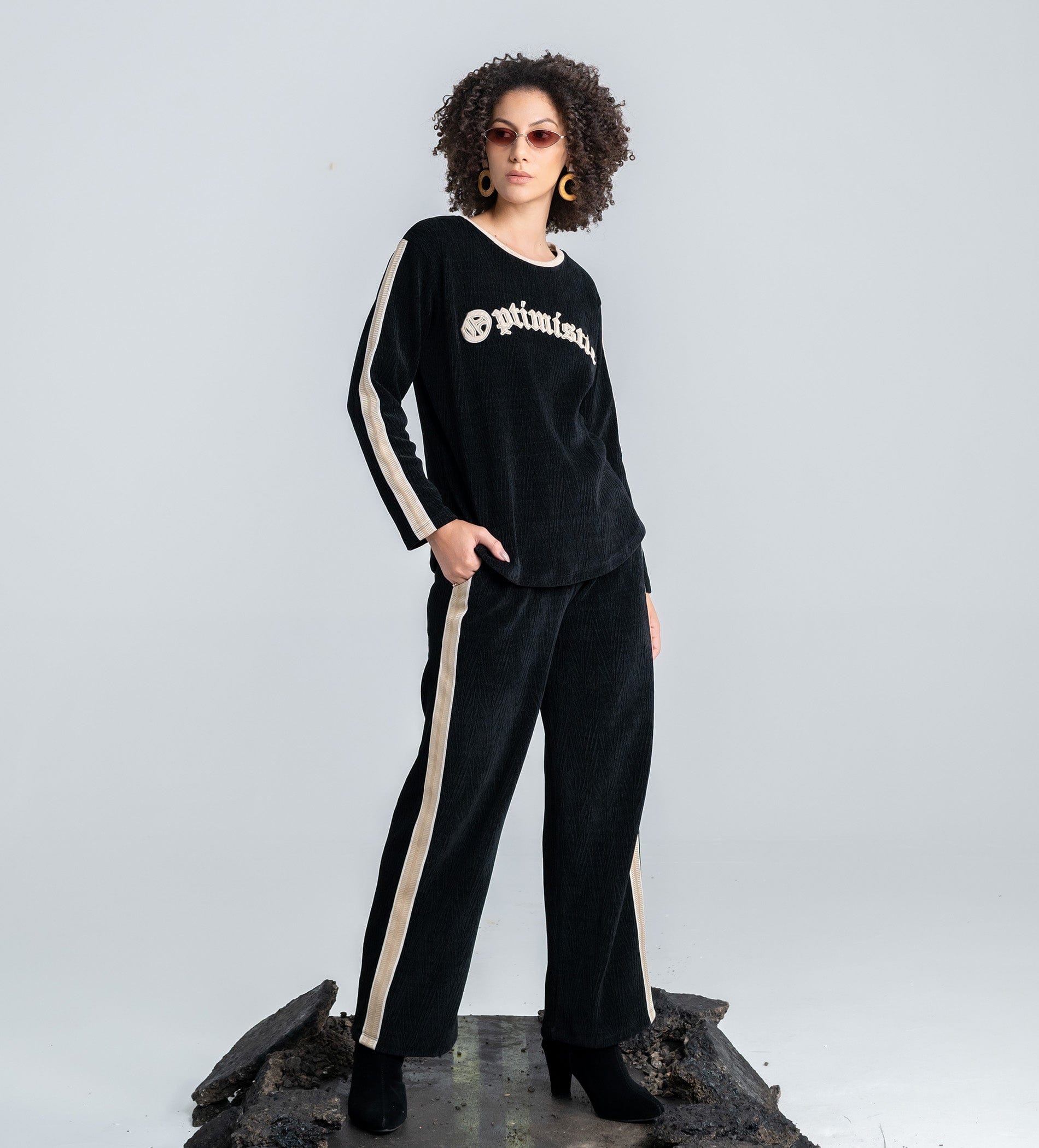 Trackpants Wide Leg Trackpant Modern Black Trackpants with Tape Accents